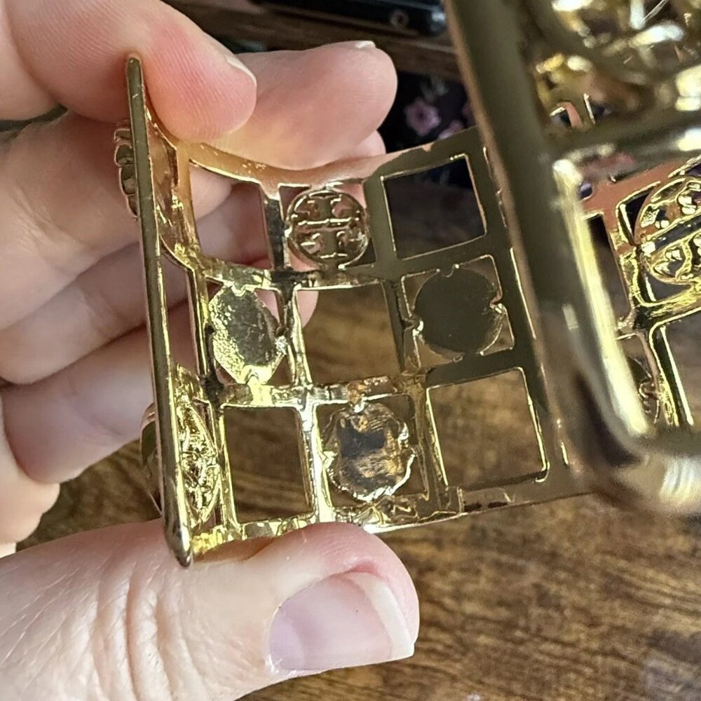 Gold Tone Wide Cuff Bracelet Open Design Egyptian Revival 6-7” Fashion Jewelry - Picture 6 of 12
